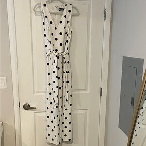 Karl Lagerfeld White and Black Polka Dot Sleeveless Jumpsuit